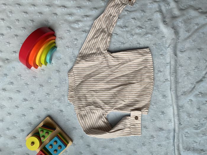 chemise manches longues blanc rayé beige poche poitrine 3 mois aéropilote - photo numéro 7