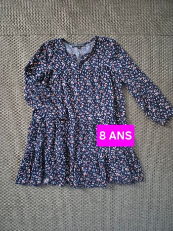 Robe à fleurs bleue marine manches longues - 8 ans