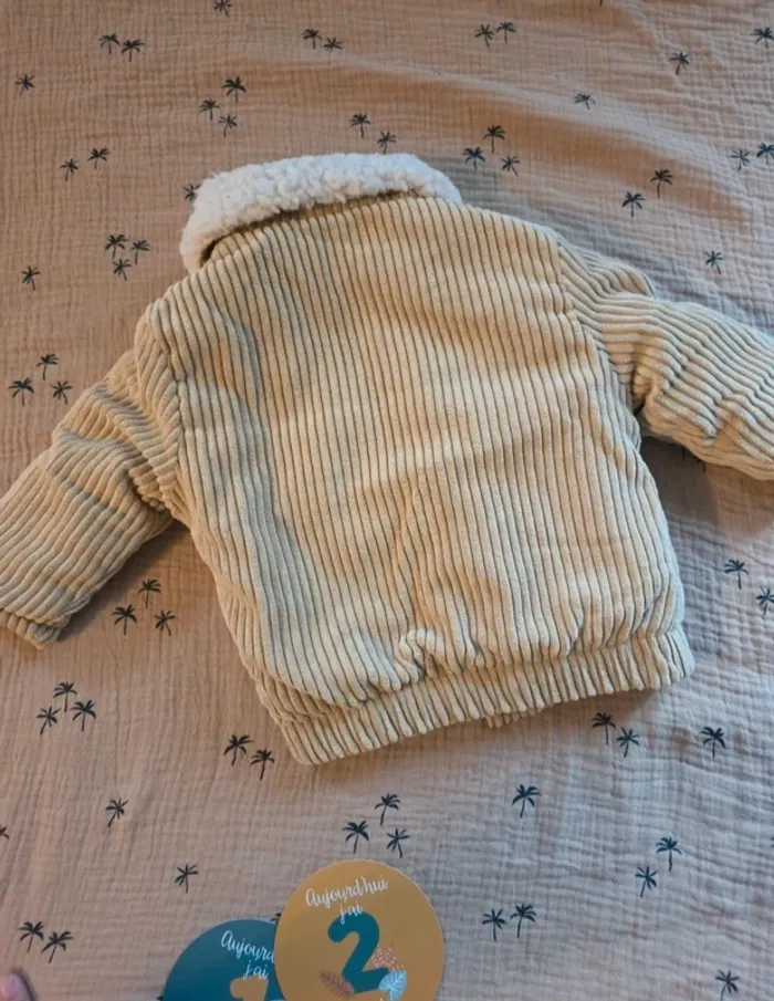 Veste bébé en velours côtelé beige doublée sherpa – 12 mois (74 cm - photo numéro 6