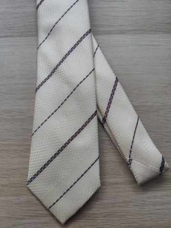 Cravate crème beige liserés marrons 