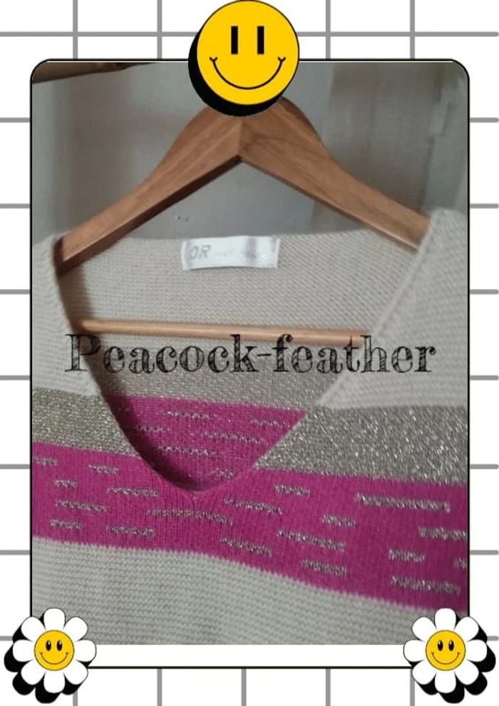 Pull rayé beige rose doré TU - photo numéro 3