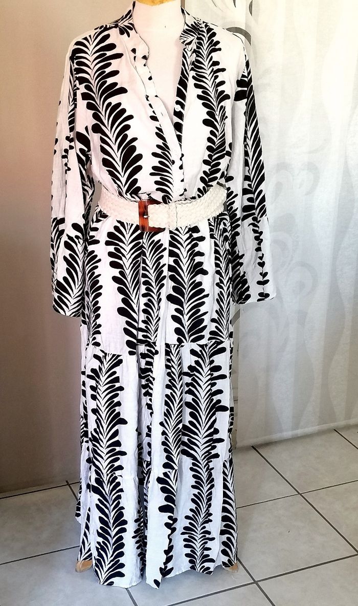Robe été longue légère coton motifs noir et blanc. Neuve. - photo numéro 1