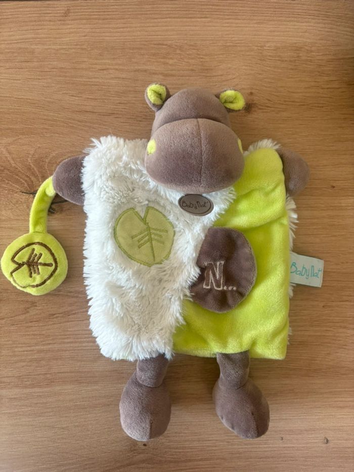 Doudou marionnette hippopotame vert blanc marron baby nat - photo numéro 2