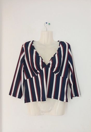 Blouse chic rayée manches longues col V ( décolleté) femme w