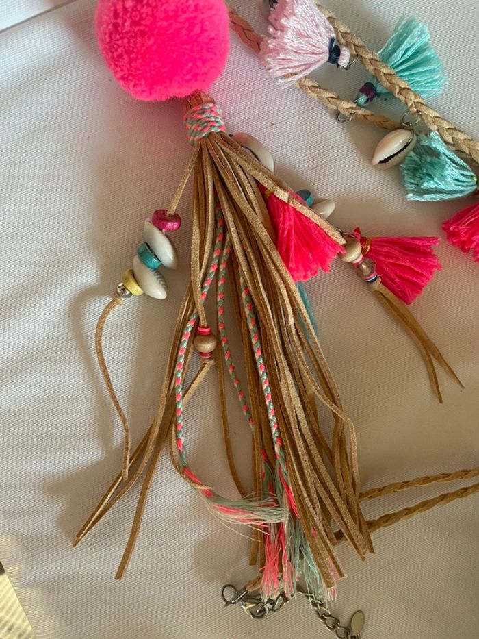 Collier long coquillage et pompon rose et bleu - photo numéro 4