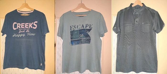 Lot de 3 T-shirts homme L avec qqs défauts voir photo et légère décoloration de pliage - photo numéro 2