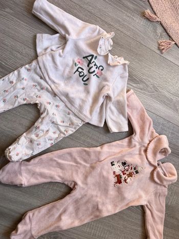 Lot de 2 pyjamas 1 velour et 1 coton bébé fille 3 mois