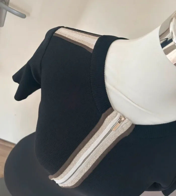Morgan haut pull fin  maille top manche blouse courte taille S/36 noir et doré - photo numéro 5