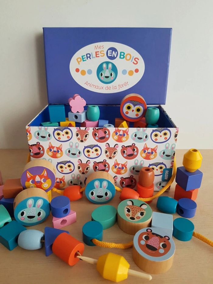 Auzou coffret Mes perles en bois animaux de la forêt