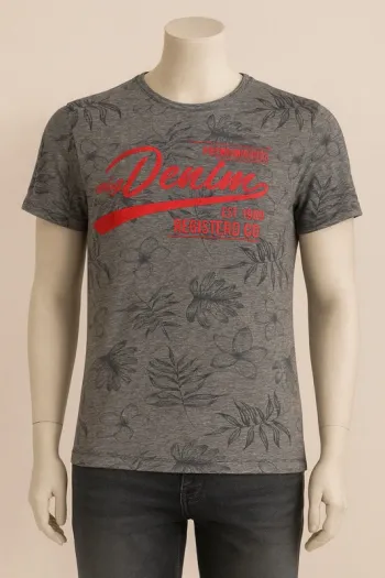 T-shirt gris motif feuillage – taille M