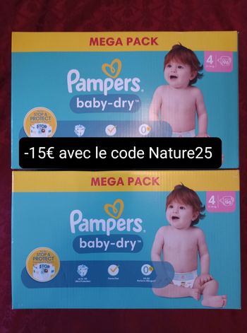 2 cartons couches Pampers baby-dry T4 taille 4 méga pack
