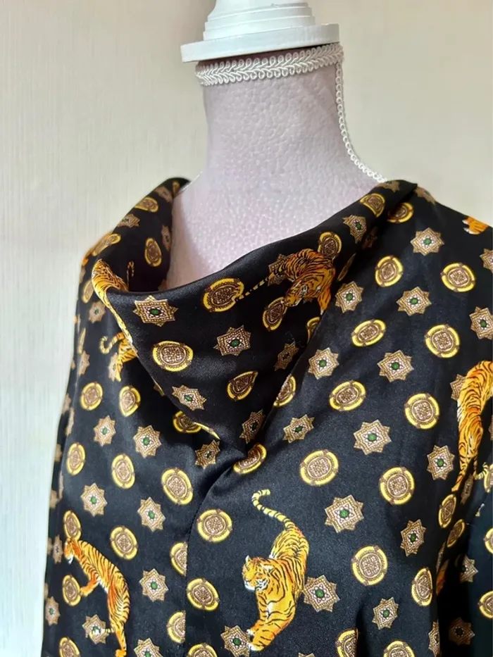 🌿🐅Tunique satinée noire taille M baroque tigres Zara wild chic tiger satin tunic🐅🌿 - photo numéro 13
