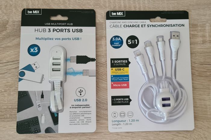 Lot Hub 3 ports USB + câble Charge 5 en 1