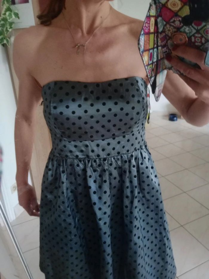 Robe de cérémonie 38 grise cérusée pois noirs c30 - photo numéro 6