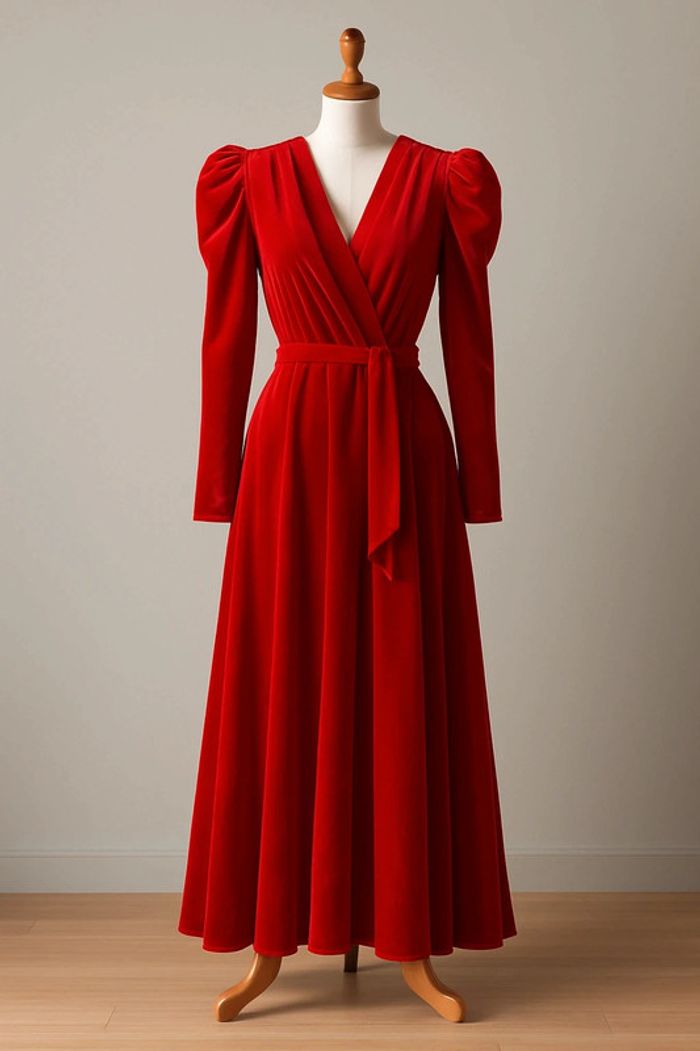 Robe longue rouge en velours – Élégante & chic - photo numéro 2