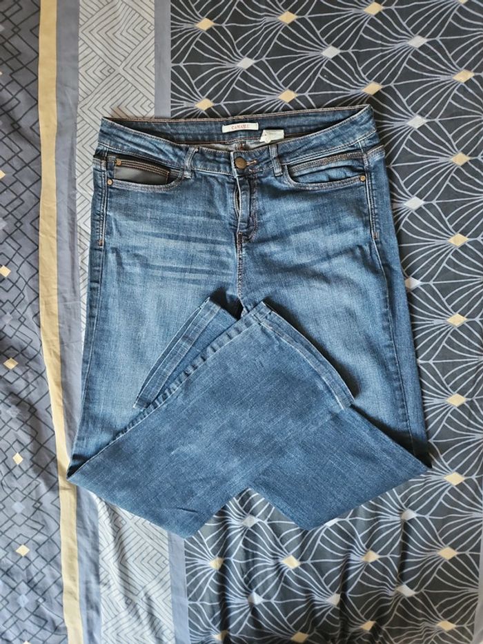 Jean empiecement cuir 40 Camaïeu