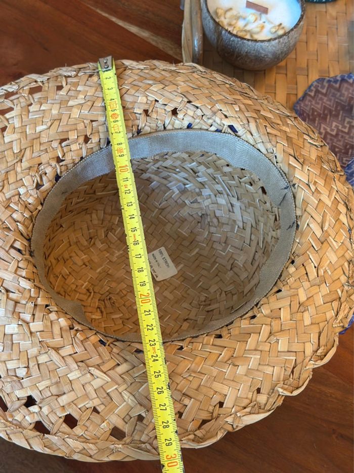 Chapeau en paille ruban imprimé bleu modèle vintage fabriqué en Italie T.U - photo numéro 16