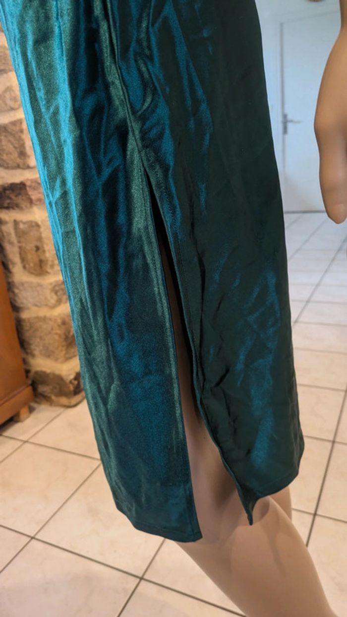 Robe de cérémonie, cocktail effet satin verte taille S - photo numéro 9