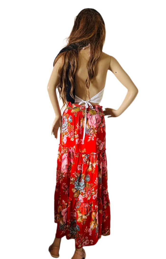 🌺 Longue jupe bohème fleurie hippie ROXY vintage 90s 00s gypsy long floral skirt🌺 - photo numéro 14