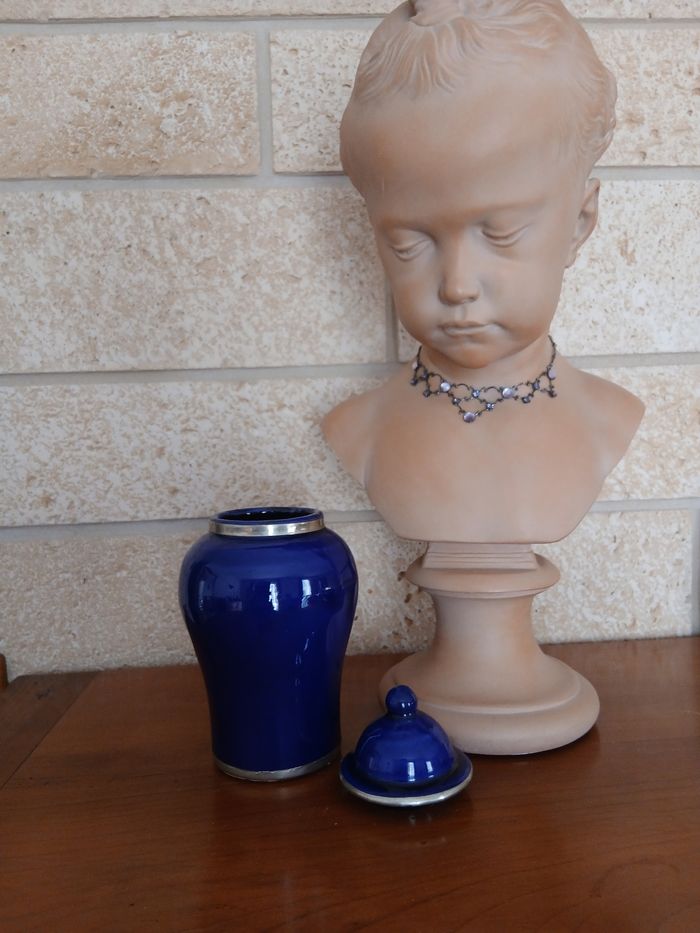 Pot ancien en céramique émaillée bleu cobalt *18,5 cm - photo numéro 8