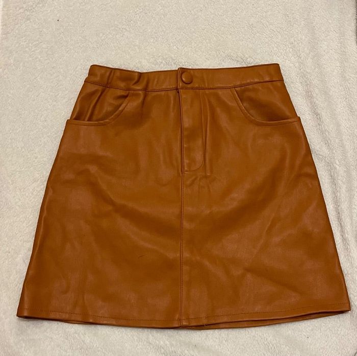Jupe simili cuir camel