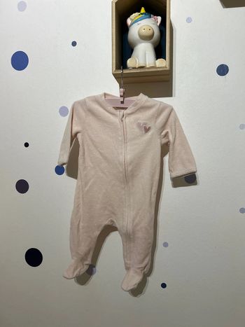 Pyjama velours zip 3 mois 56-62cm rose poudré