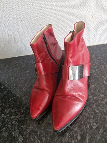 Botte en cuir véritable rouge cop copine