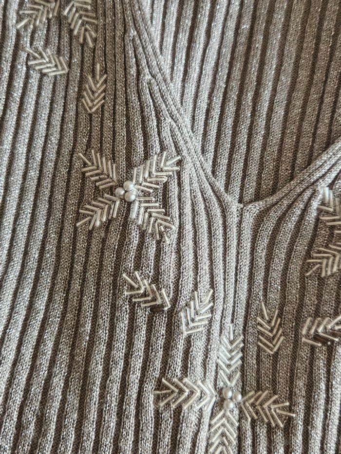 Pull fin côtelé argenté brillant et perles Vintage - photo numéro 10