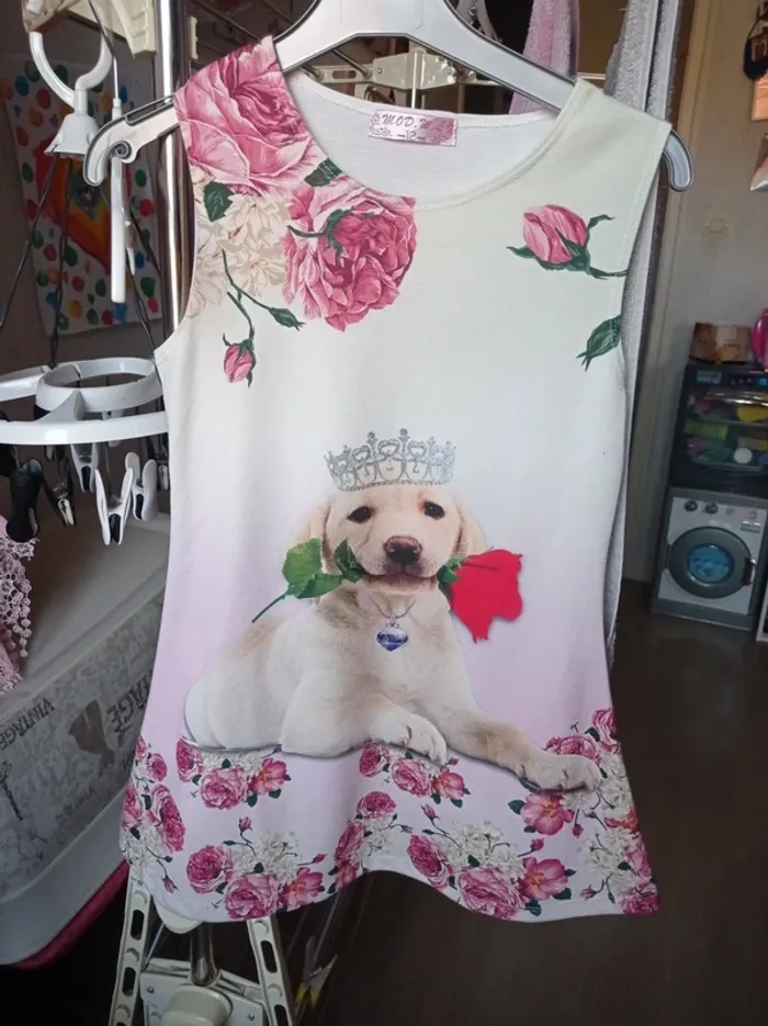 Robe petit fille blanche motif chien - photo numéro 2