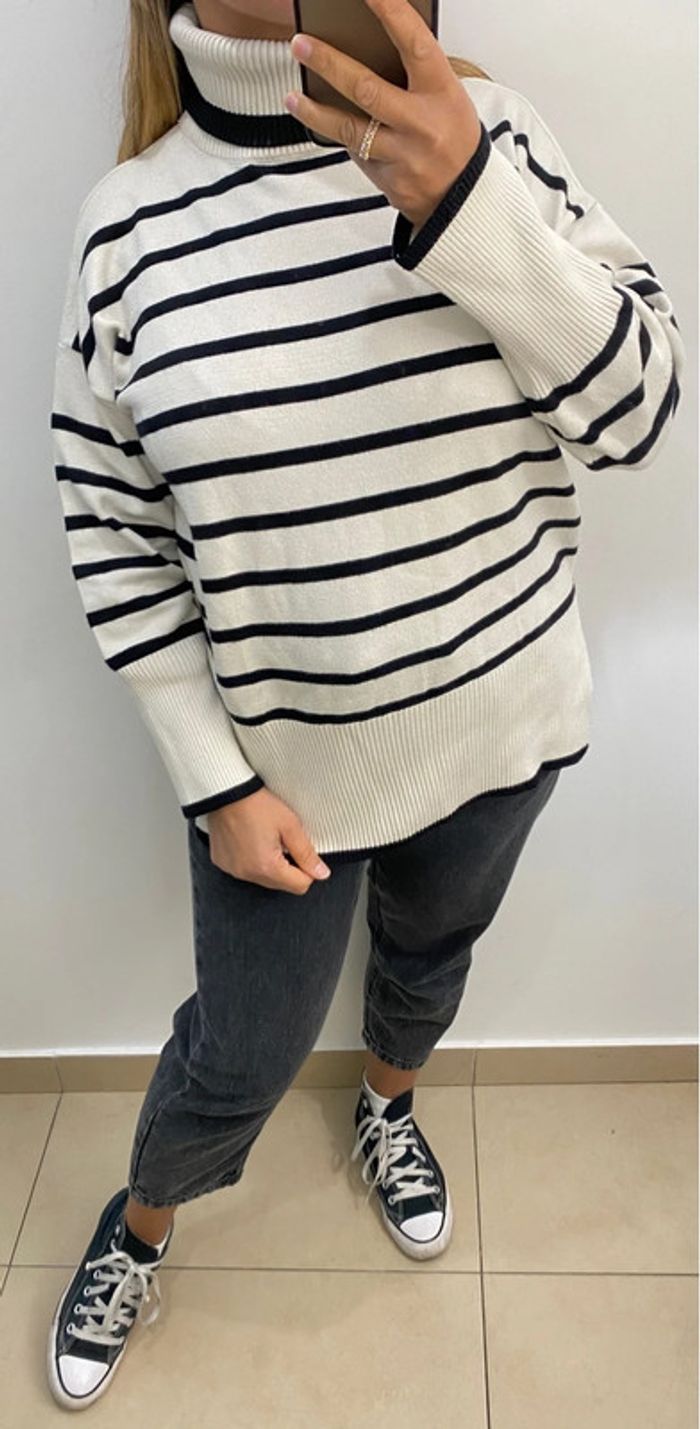 Superbe Pull Col Roulé Rayé Taille Unique - photo numéro 5