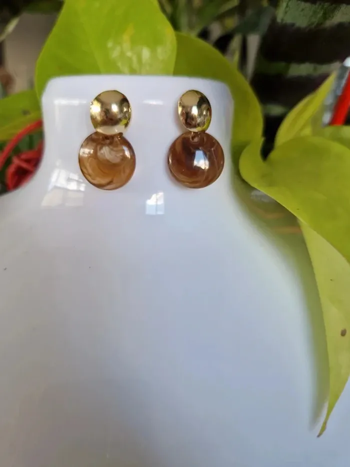 Boucles d'oreilles fantaisies dorées et brune