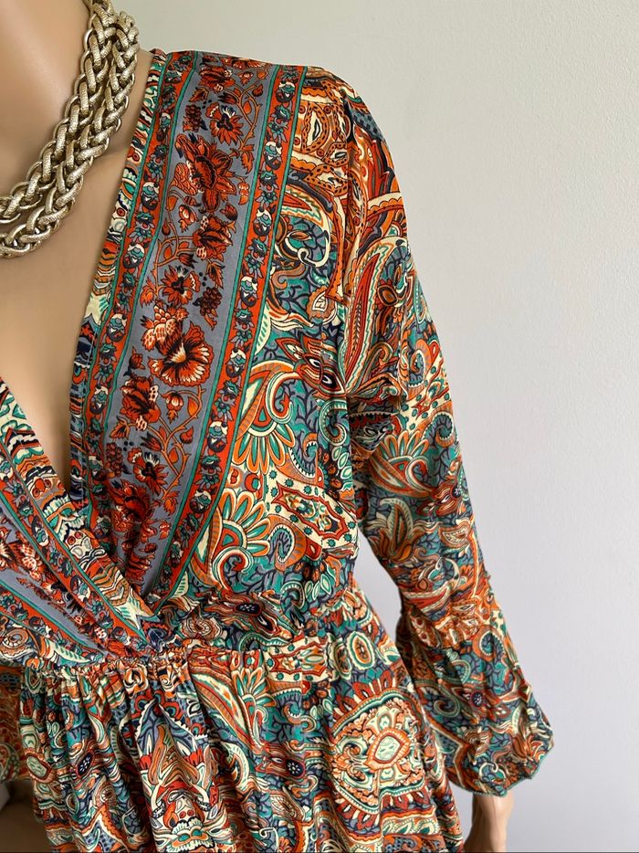 Robe longue imprimée neuve en soie Corte Hindu taille unique - photo numéro 4