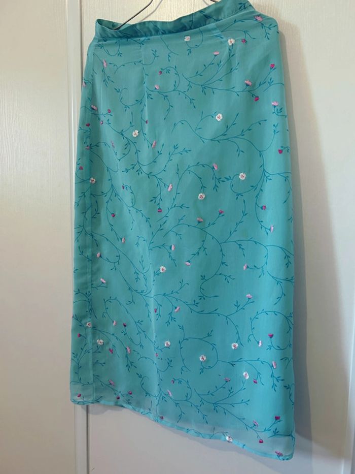 Jupe longue turquoise imprimée fleurs - photo numéro 5