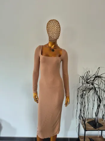 Robe Longue Taupe Femme Manches Longues Taille M/38