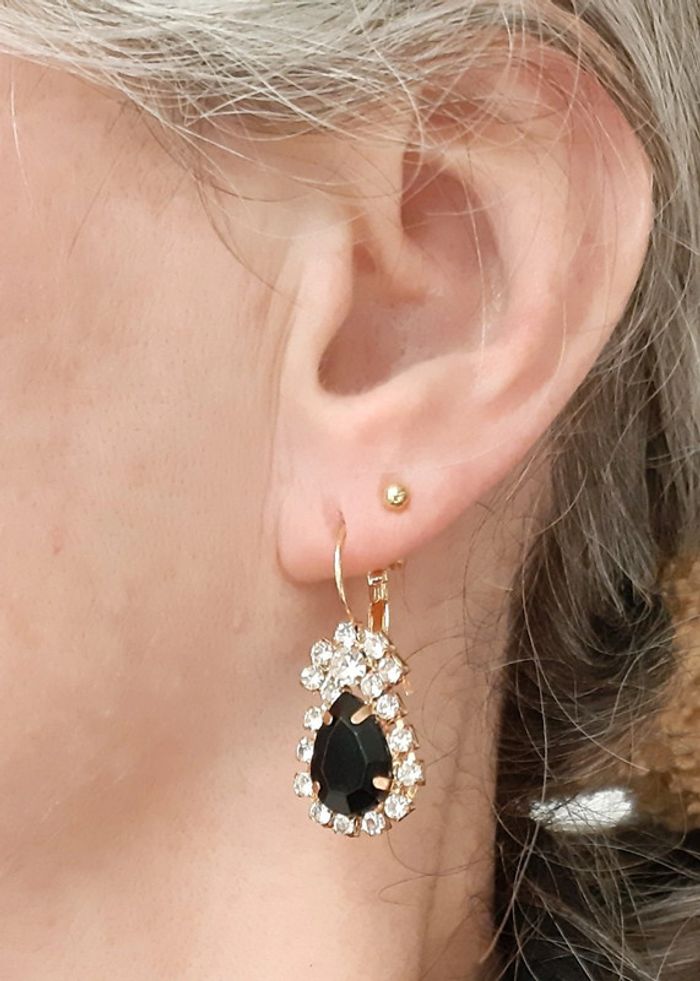 Très jolie parure dorée vintage en strass et pierre noire - photo numéro 12