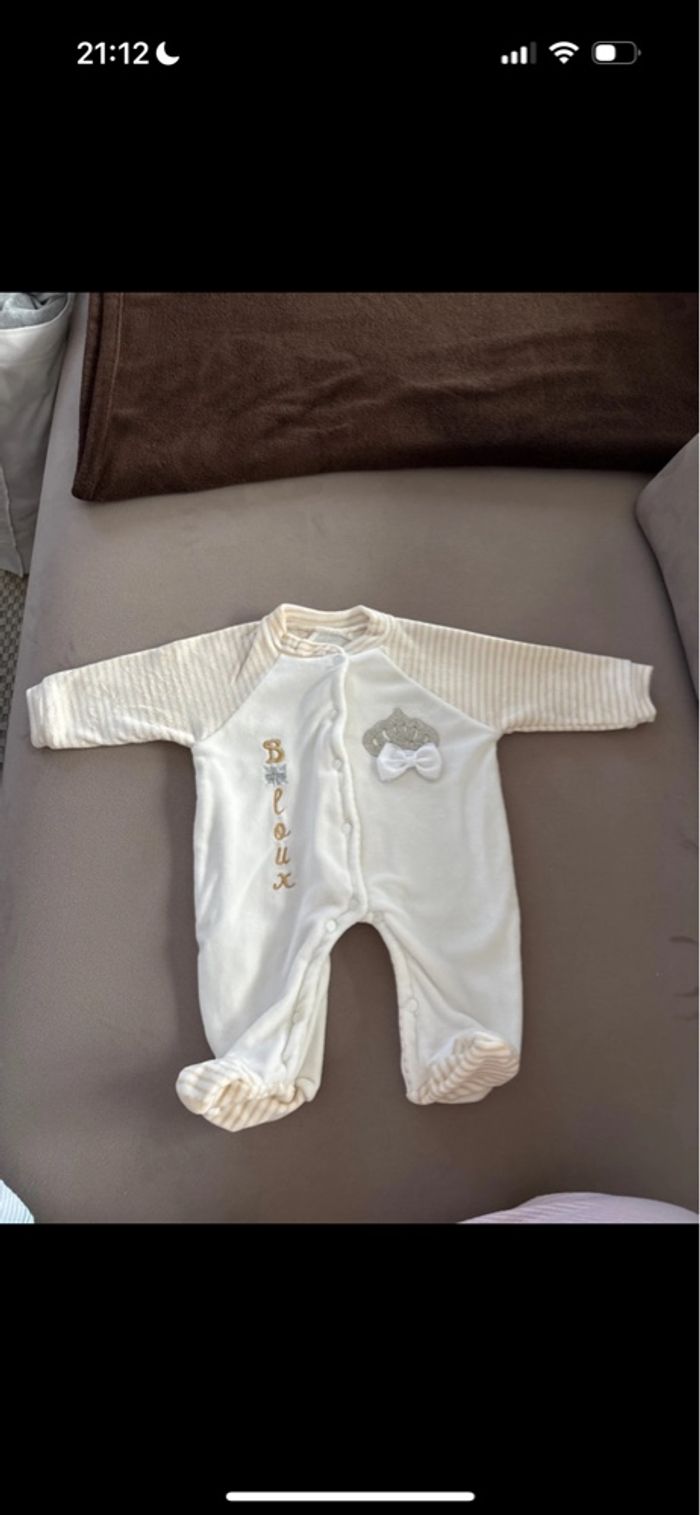 Pyjama Grenouillère Blanc et Beige - Taille 0 naissance - photo numéro 2
