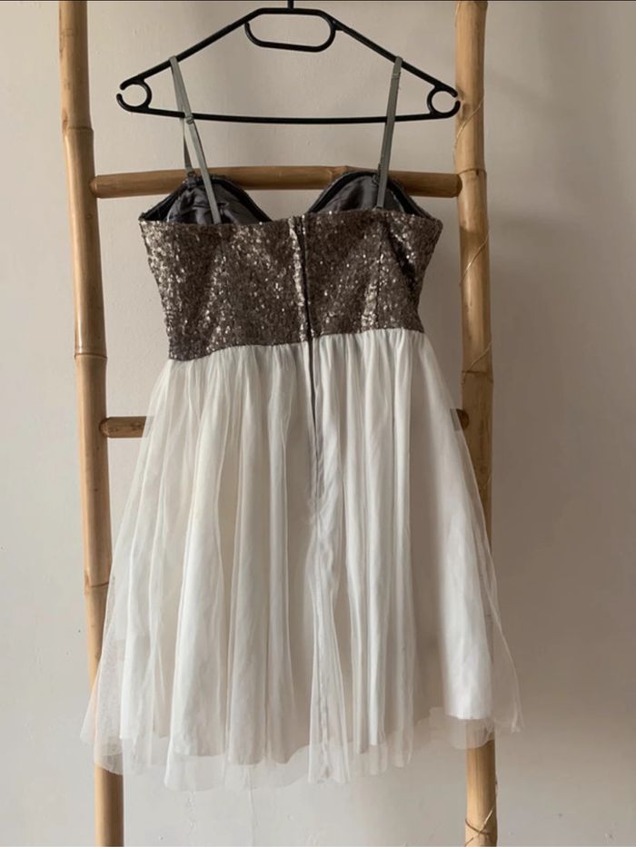 Robe à sequins gris et tulle blanc - photo numéro 2