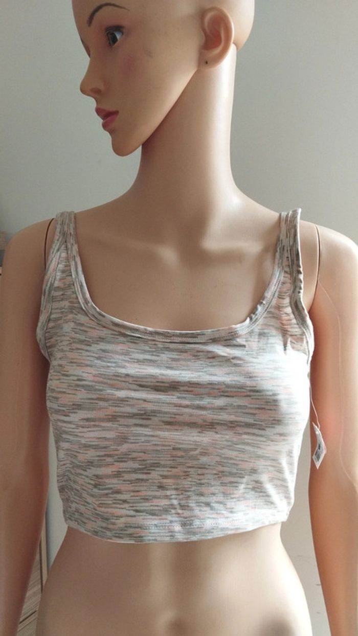 Top haut court débardeur gris rose taille s femme - photo numéro 2