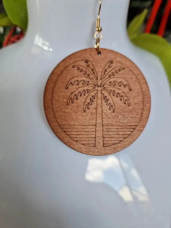 Boucles d'oreilles fantaisies en bois palmier - photo numéro 3
