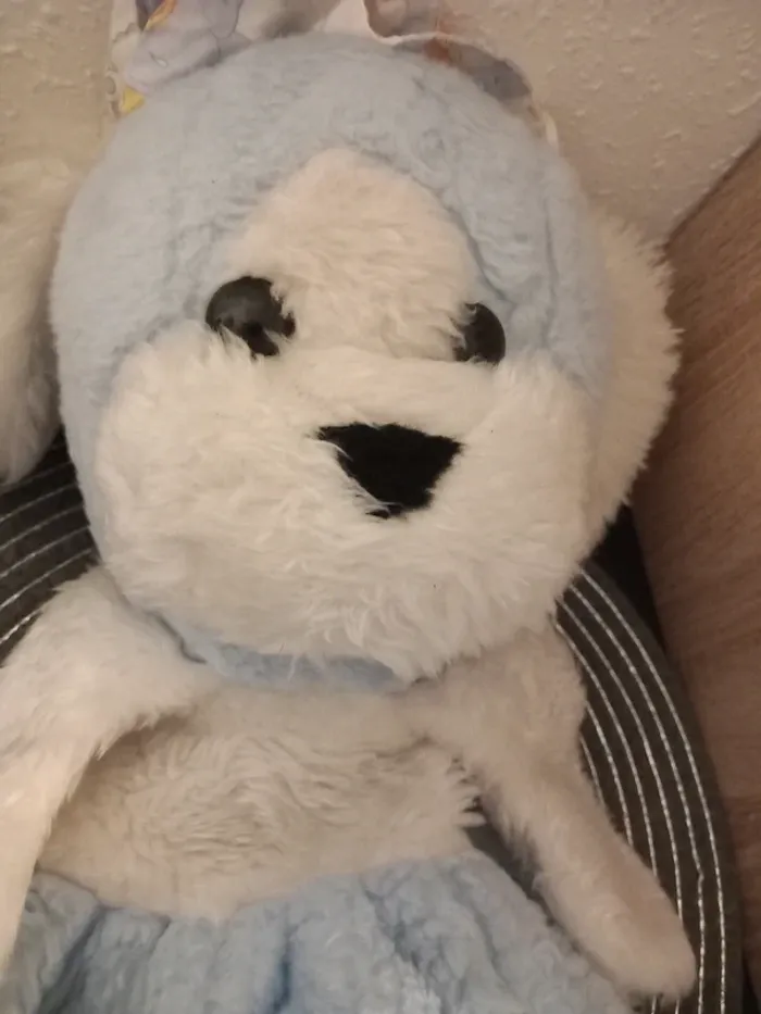 Peluche Range pyjama bleu et blanc avec son bonnet 50cm vintage marque Gede France - photo numéro 5