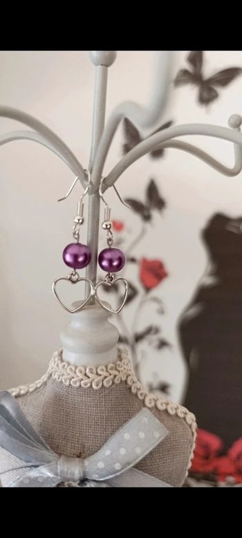 Boucles d'oreilles fantaisie coeur - fait main