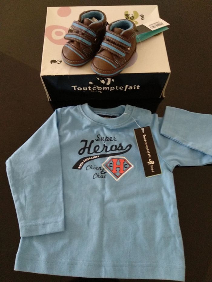 T-shirt + chaussures bebe 6/9 mois
