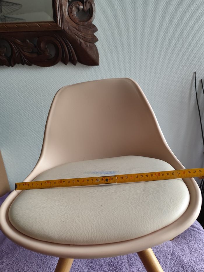 Chaise enfant scandinave bois et cuir synthétique rose pale beige chambre - photo numéro 4