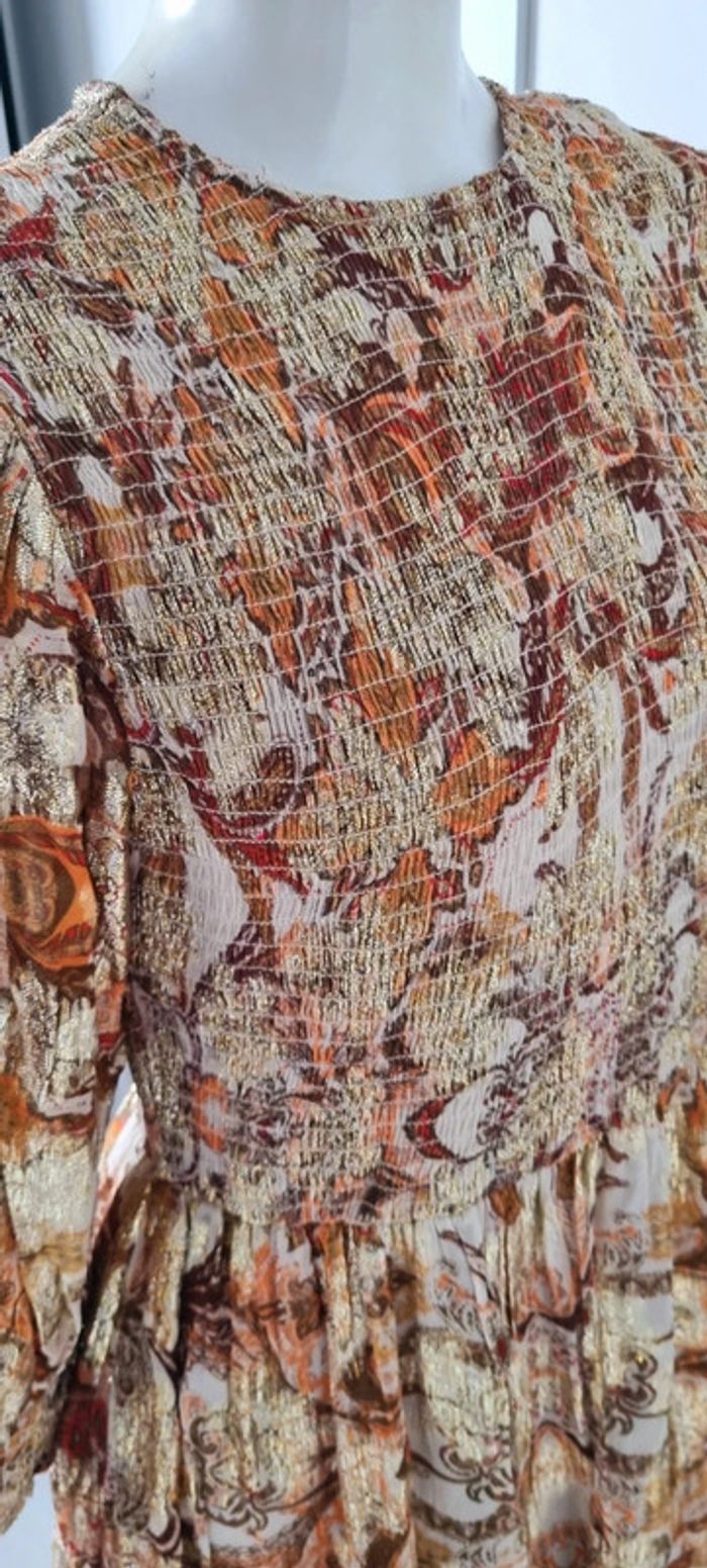 Robe imprimée longue marron orange beige lurex doré 38 - photo numéro 5