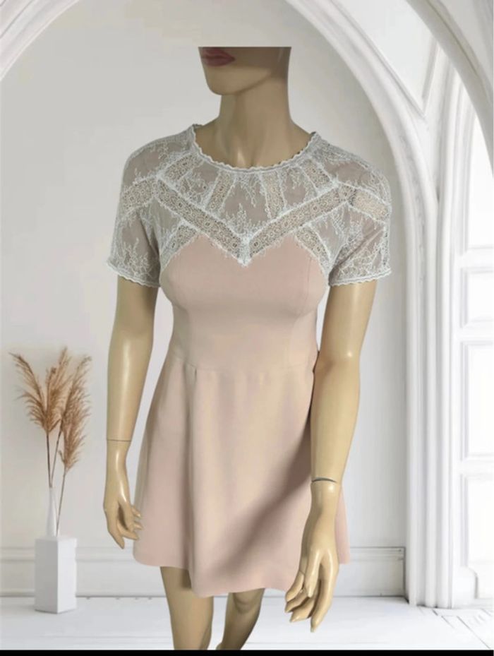 Robe The Kooples neuve XS rose pâle dentelle blanche - photo numéro 3