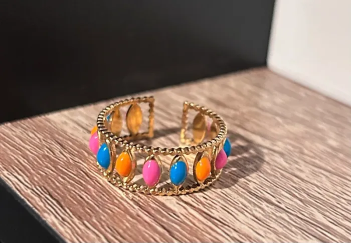 Bague réglable couleur été et doré en acier inoxydable - photo numéro 3