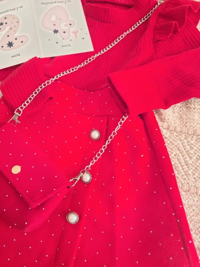 Robe rouge Noël avec sac et barettes 2 ans - photo numéro 2