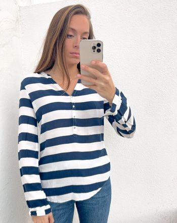 Blouse manches longues à rayures bleu marine et blanche Pimkie