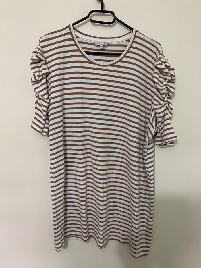 T-shirt rayé marron et blanc MS Mode taille XXL