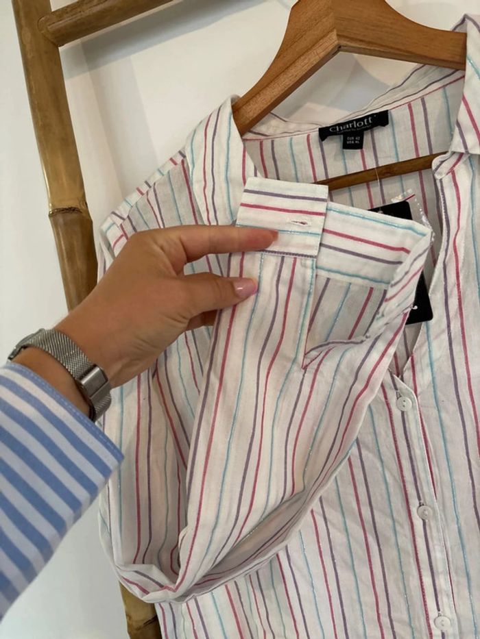 Chemise blanche à rayures rose bleu violette taille XL/42 - photo numéro 4